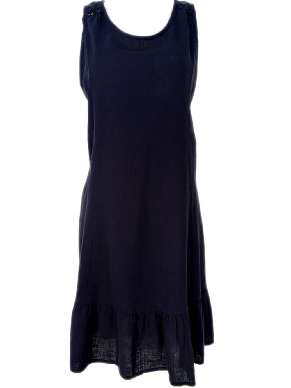 Terzo Millennio Dress Navy Blue Sleeveless Linen Cotton Blend Ruffle Hem Small